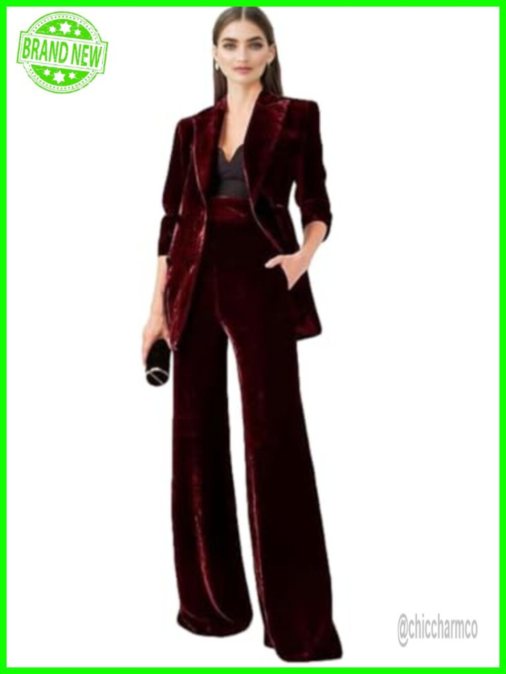Womens Velvet 2 Piece Pantsuit Double Breasted Blazer Trousers Business